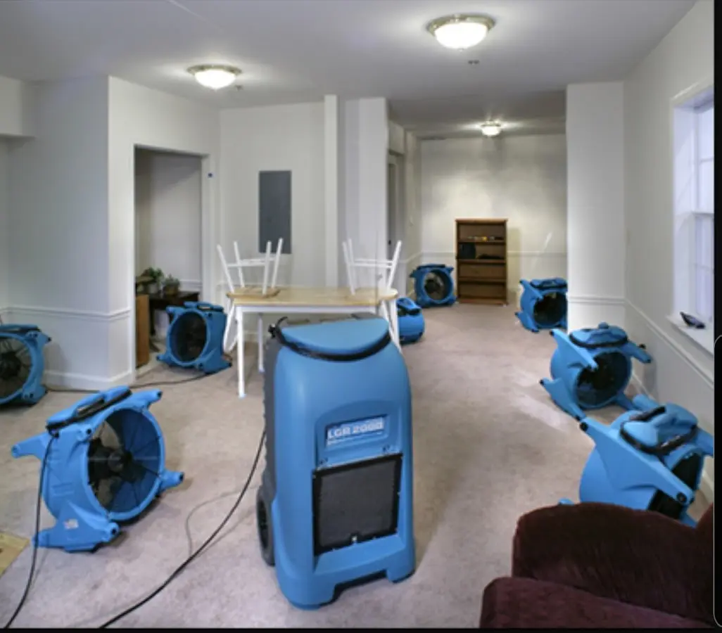 Air movers and dehumidifier setup for Water Damage Restoration in North Brunswick